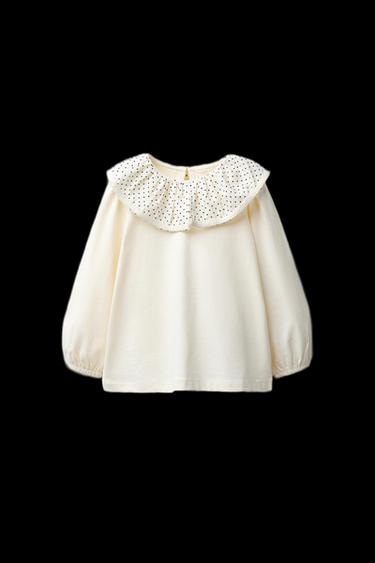 EMBROIDERED PETER PAN COLLAR T-SHIRT - Navy / White by Zara