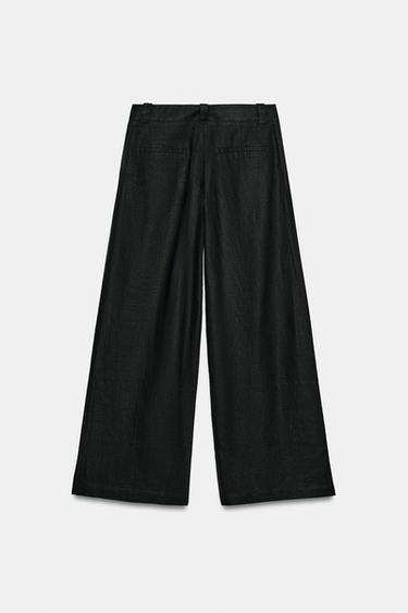 PANTALON LARGE AVEC LIN - Noir de Zara - Image 7