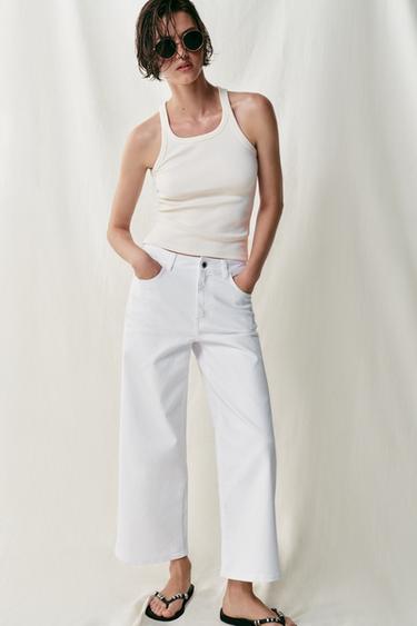 جينز Z1975 كولوت بخصر عالٍ مريح - أبيض by Zara