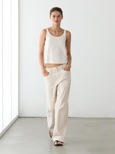 Zara Linen blend strappy top - Oyster-white - Image 0