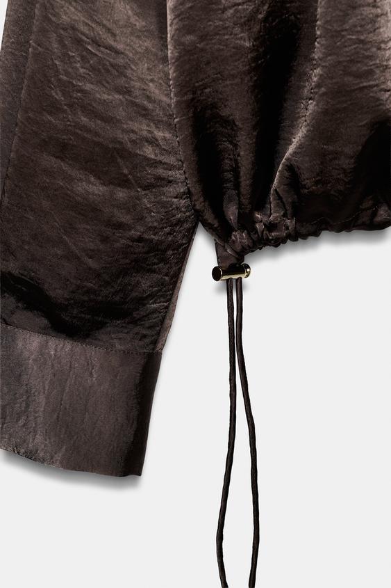 BLOUSE SATINÉE BAS À LACETS - Marron de Zara - Image 6