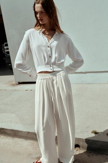 CAMISA CORTA TRABILLAS HOMBROS - Blanco roto de Zara