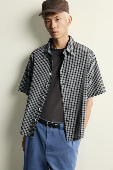 CHEMISE COUPE DÉCONTRACTÉE EN JACQUARD À CARREAUX - Bleu de Zara - Image 5