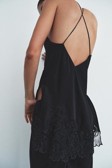 100% VISCOSE EMBROIDERED STRAPPY TOP - Black by Zara - Image 2