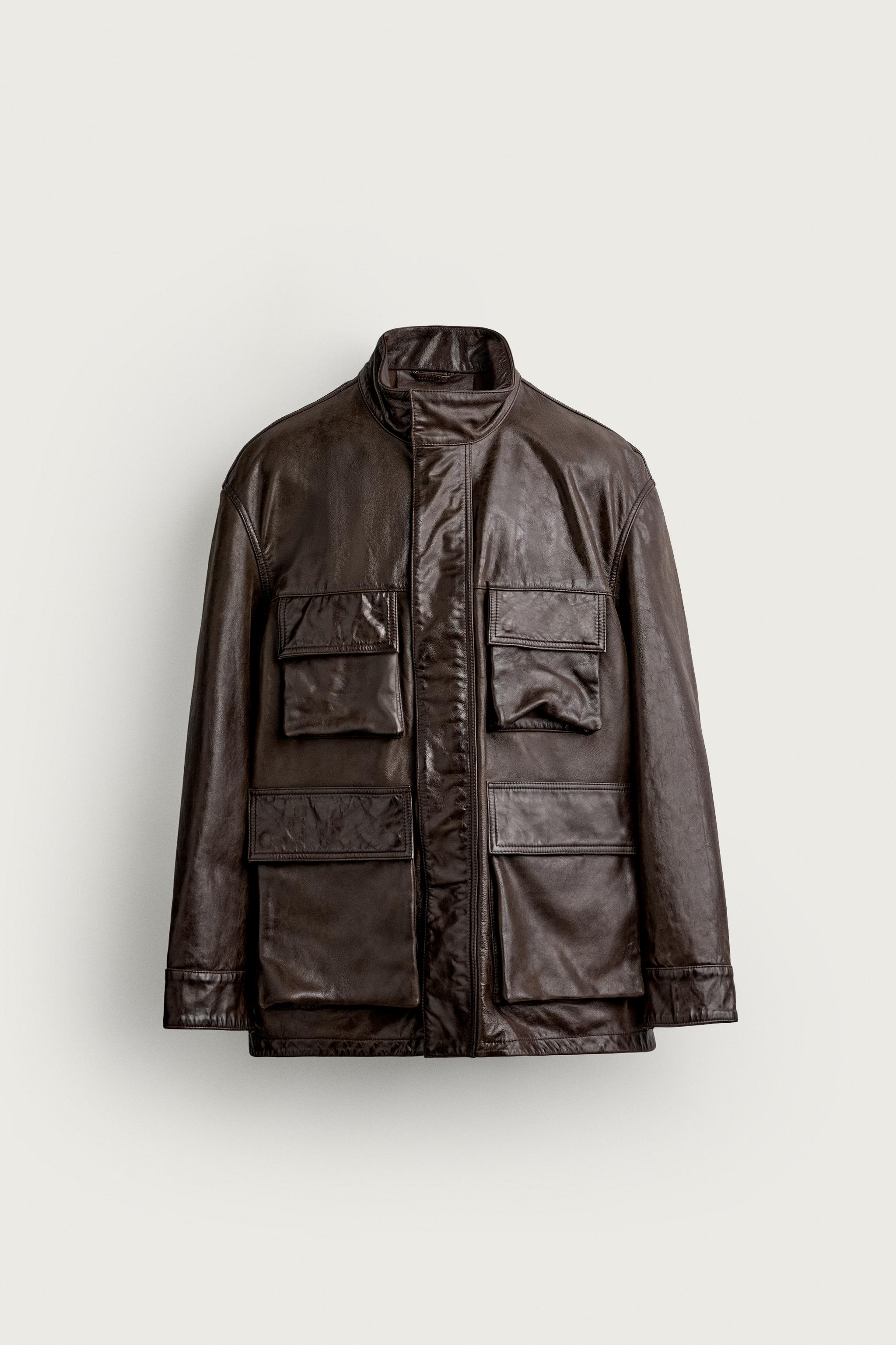 BLOUSON EN CUIR À POCHES UTILITY