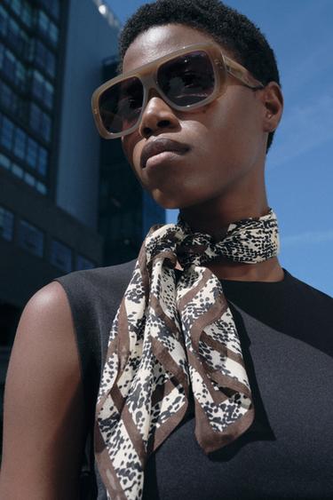ANIMAL PRINT MODAL AND SILK SCARF - Ecru by Zara