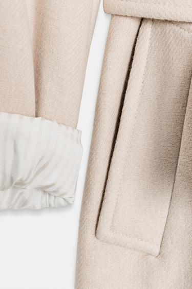 LONG WOOL COAT WITH BELT - Beige by Zara - Image 8