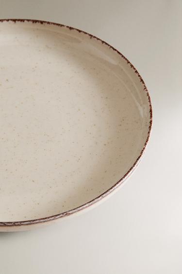 PORCELAIN DESSERT PLATE WITH ANTIQUE FINISH RIM - Light ecru by Zara - Image 2