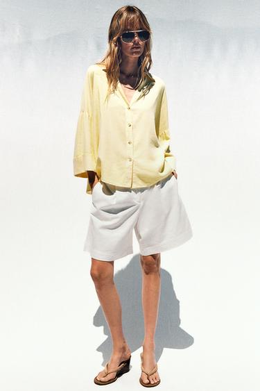 LINEN BLEND WIDE SLEEVE SHIRT - Yellow by Zara - Image 0