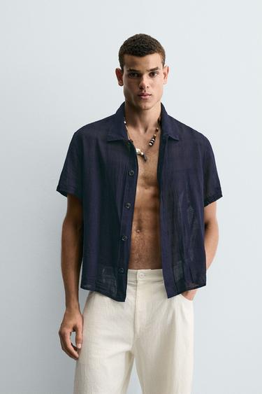 RELAXED FIT SEMI-SHEER SHIRT - Blue by Zara