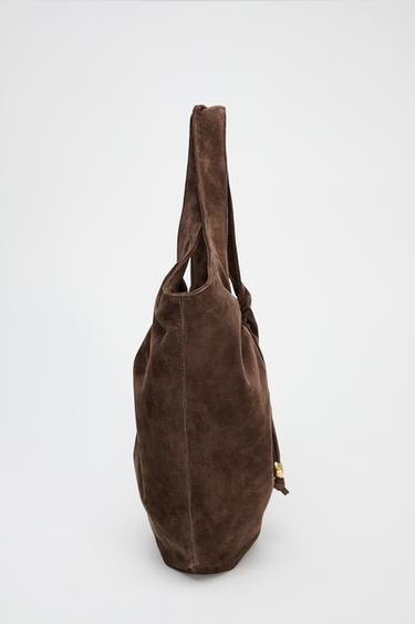 GATHERED SPLIT SUEDE BUCKET BAG - Brown de Zara - Image 4
