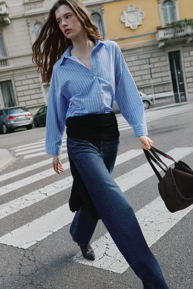 CAMISA POPELÍN BOTONES - Crudo / Rojo de Zara