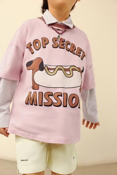 コントラストプリントTシャツピンクZaraのコントラストプリントTシャツ - ピンク