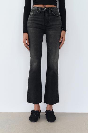 JEANS TRF CROPPED FLARE TIRO ALTO - Negro lavado de Zara