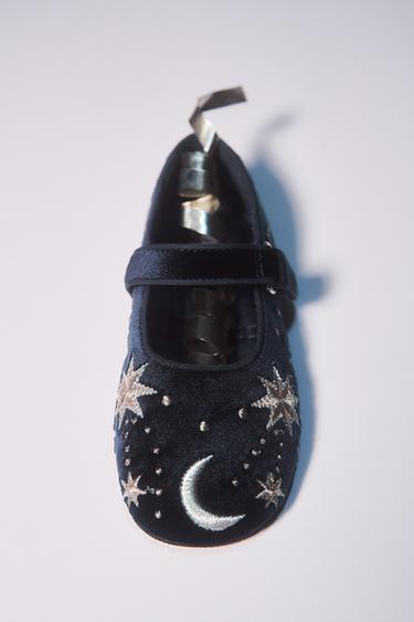 EMBROIDERED VELVET BALLERINA FLATS - Blue by Zara - Image 0
