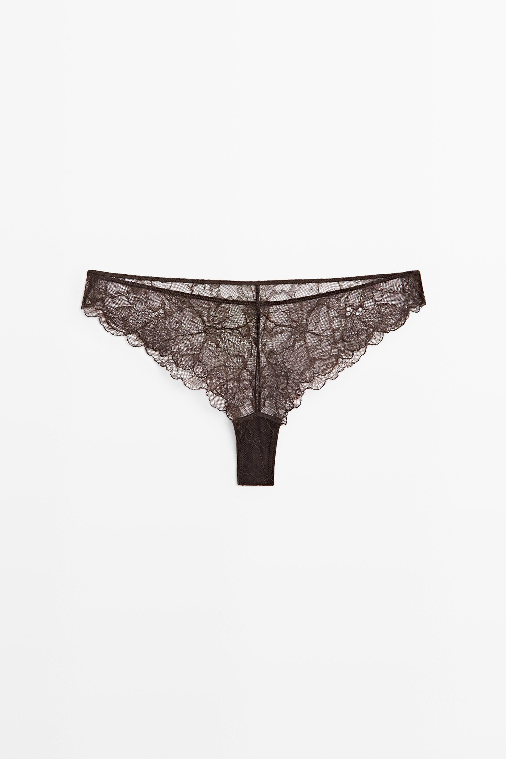 Floral lace briefs — Brown