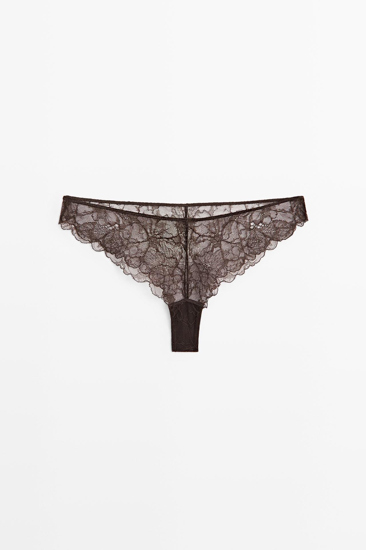 Floral lace briefs — Brown