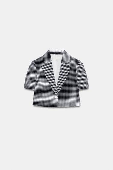 SHORT GINGHAM BLAZER - Navy / White by Zara - Image 5