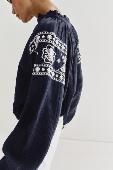 CHEMISE GLOBO BRODÉE - Bleu marine de Zara - Image 5