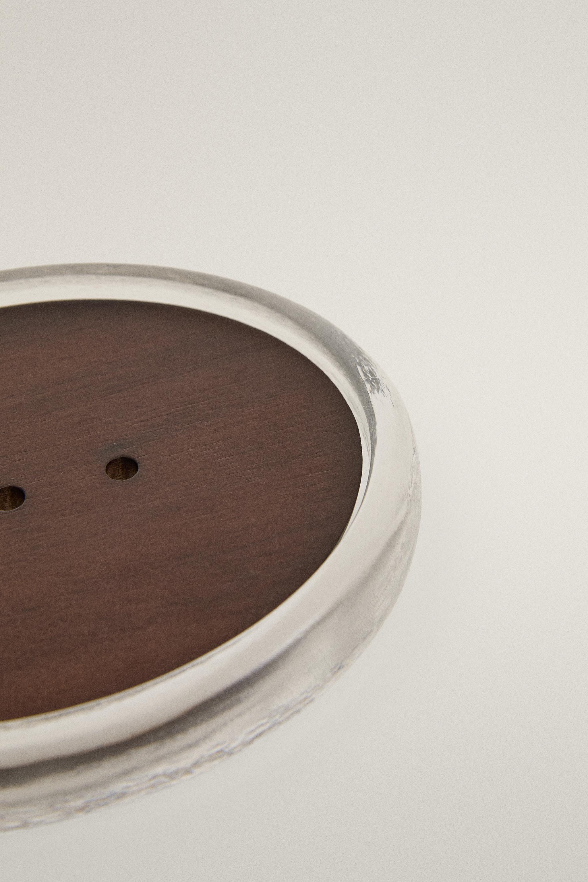 ACACIA WOOD AND GLASS BATHROOM SOAP DISH