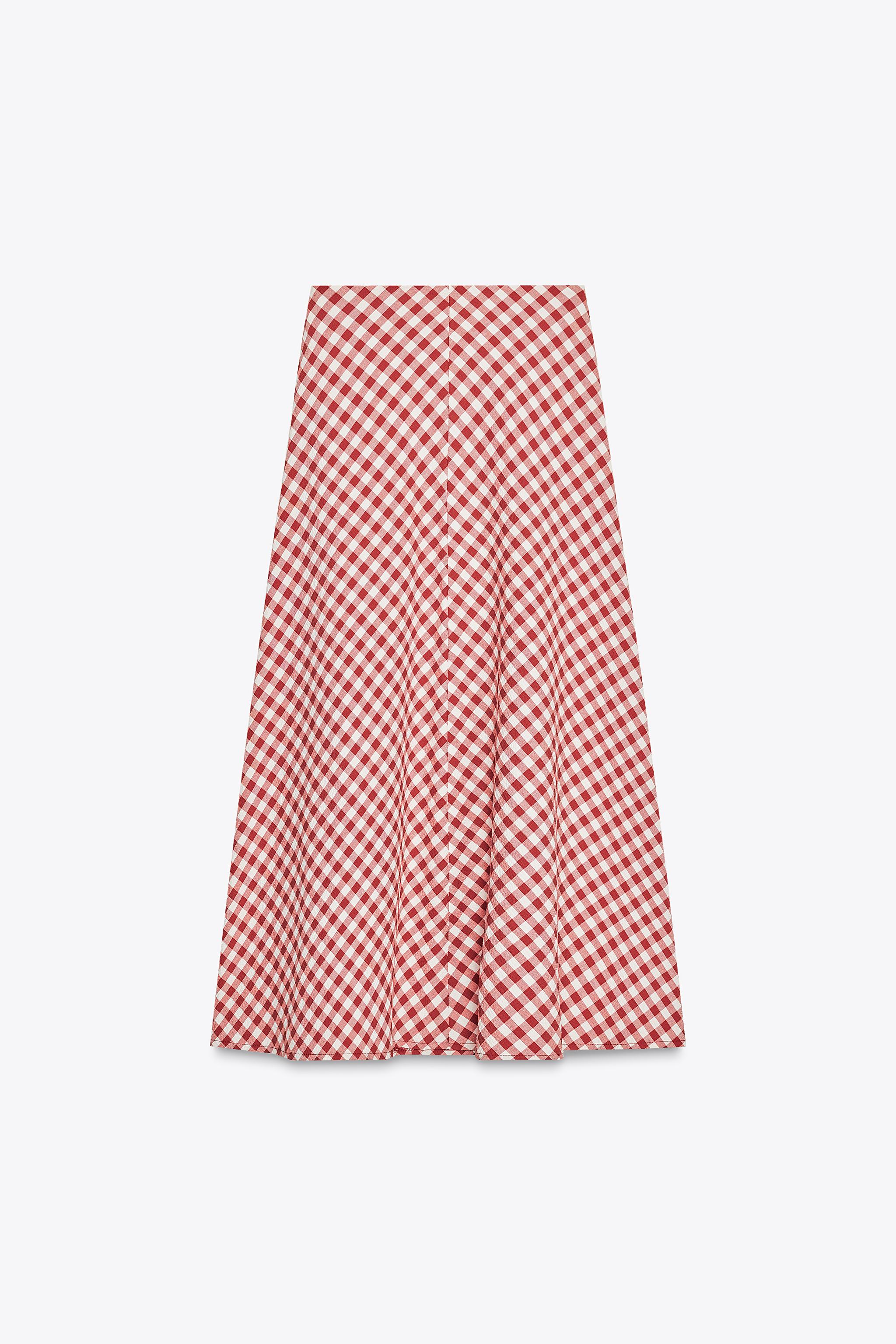 Gingham Red Midi Skirt Zara Zara Gingham Midi Skirt