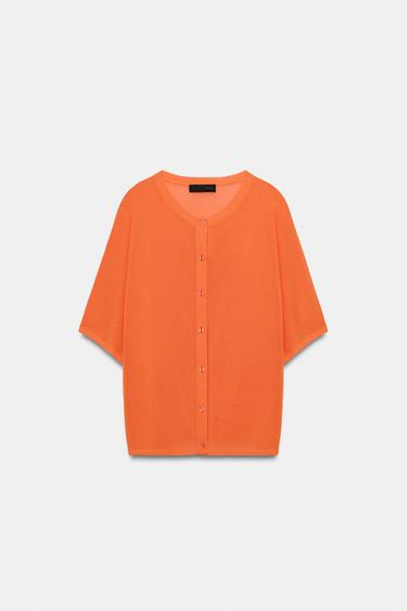 SHORT SLEEVE KNIT CARDIGAN - Neon orange by Zara - Image 4