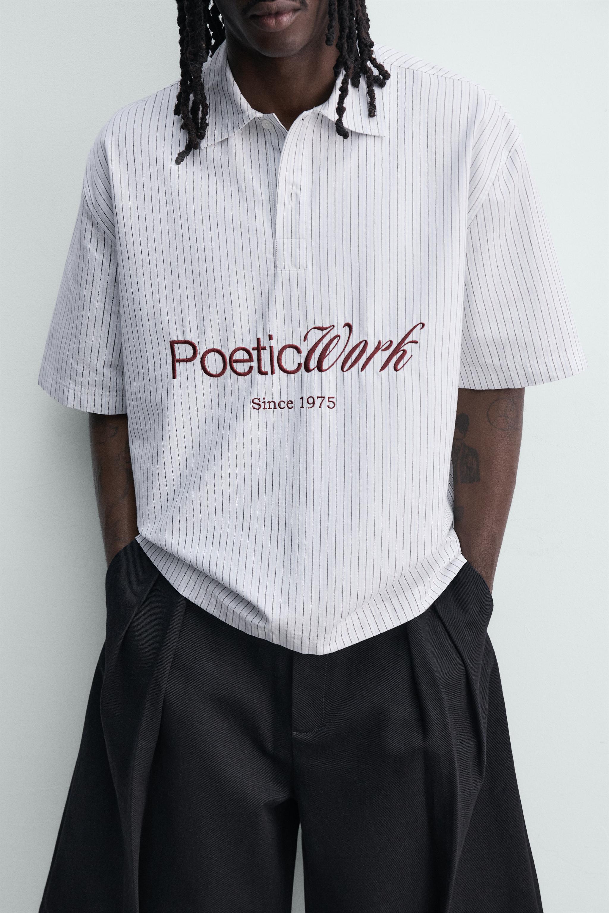 PRINTED TEXT BOXY FIT POLO SHIRT