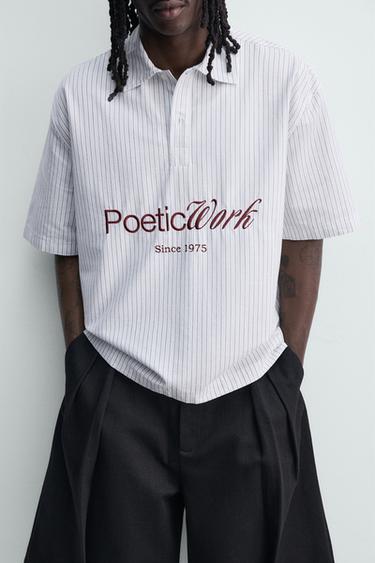 CHEMISE POLO COUPE BOXY INSCRIPTION IMPRIMÉE - rayures de Zara - Image 4