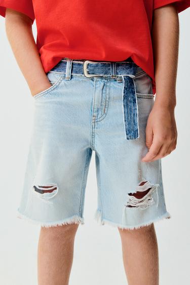 SHORT EN JEAN DÉCHIRÉ - Bleu moyen de Zara