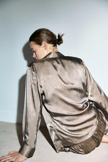 CHEMISE PYJAMA À RAYURES - Marron clair de Zara - Image 3