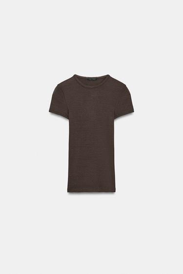 T-SHIRT CÔTELÉ - Chocolat de Zara - Image 6