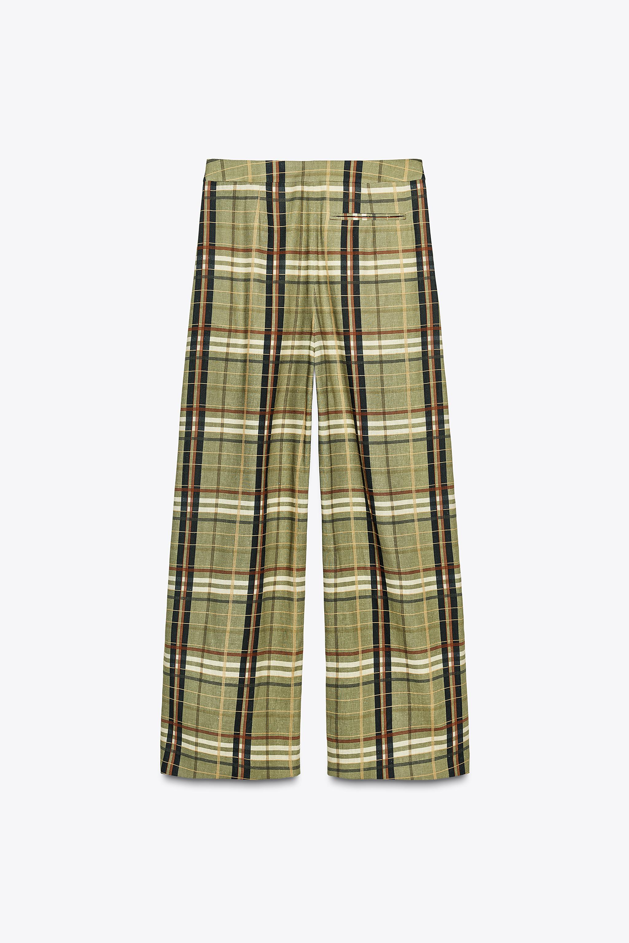 CHECKERED LINEN BLEND TROUSERS ZW COLLECTION Green ZARA UAE