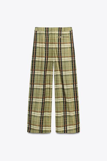 CHECKERED LINEN BLEND TROUSERS ZW COLLECTION - Green by Zara - Image 2