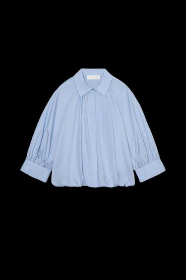 CAMISA MANGA ABULLONADA ZW COLLECTION - Azul claro de Zara - Imagen 0