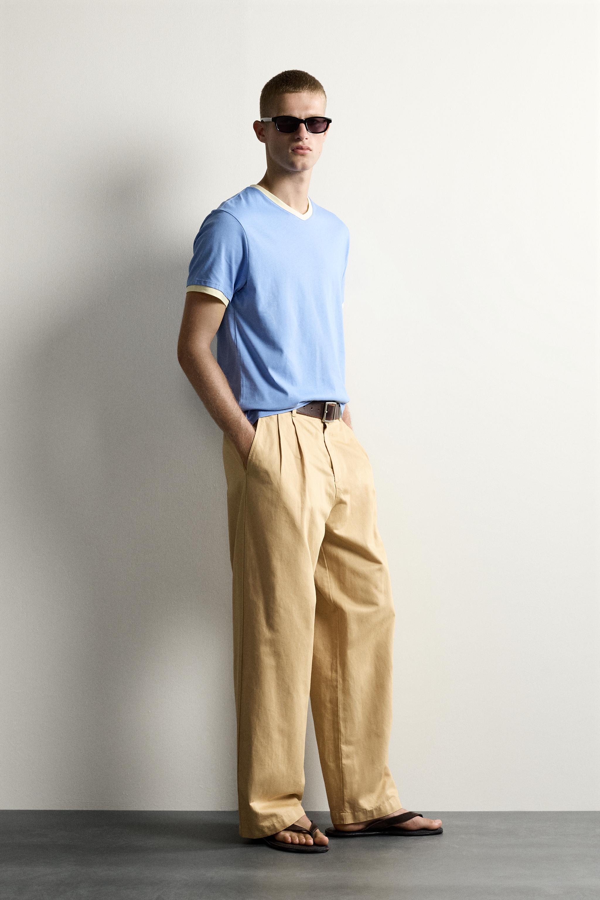 RINGER CONTRAST V-NECK RIBBED T-SHIRT