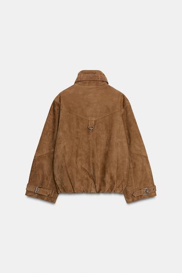 BLOUSON EN CUIR DAIM ZW COLLECTION ÉDITION LIMITÉE - Marron clair de Zara - Image 5