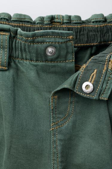 EMBROIDERED FLORAL TWILL BAGGY TROUSERS - Green by Zara - Image 2