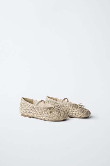CROCHET BALLET FLATS - Gold by Zara - Image 1