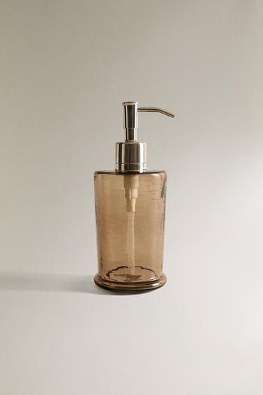 SMOKY TEXTURED GLASS SOAP DISPENSER - Brown by Zara