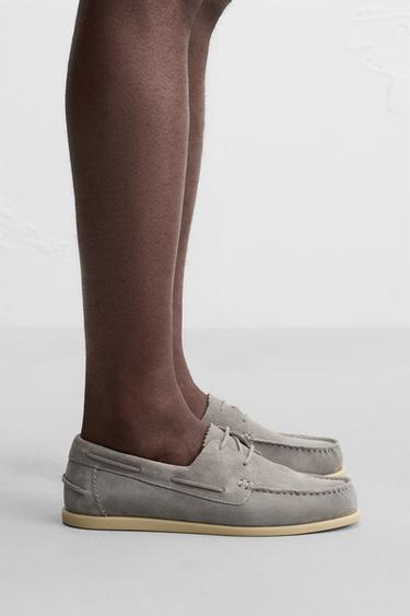 ZAPATO NÁUTICO PIEL - Gris de Zara - Imagen 0
