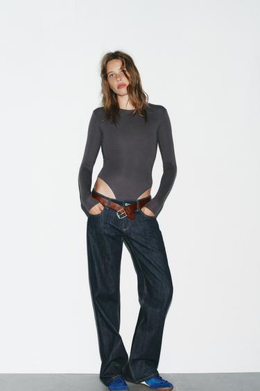 Zara COTTON MODAL BODYSUIT - Charcoal gray