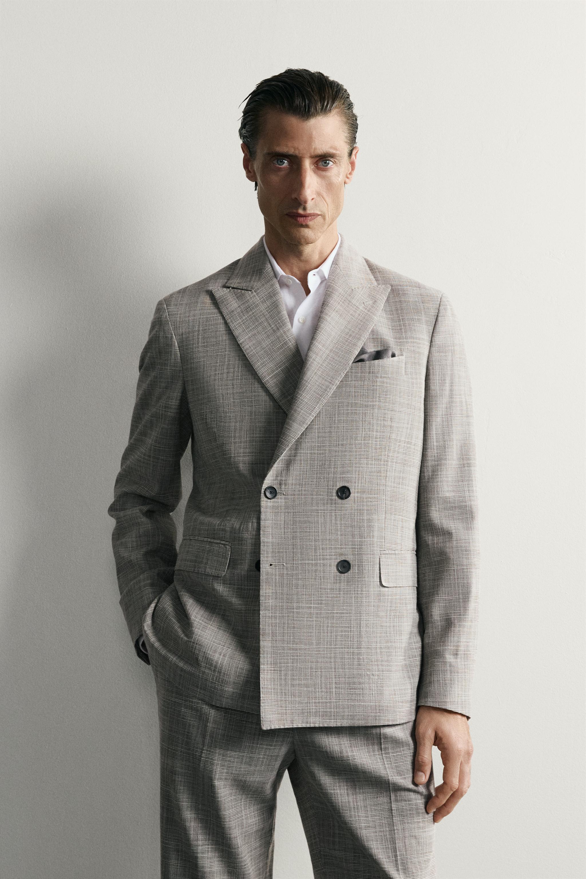 WOOL-BLEND PLAID REGULAR FIT SUIT BLAZER — Light gray (alternate view)