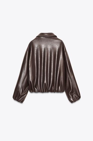 BLOUSON BOMBER EN MATIÈRE SYNTHÈTIQUE - Chocolat de Zara - Image 7