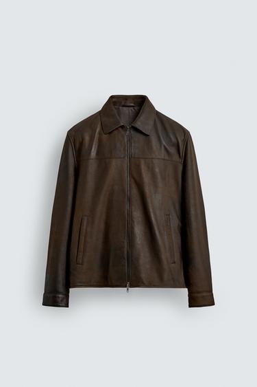 BLOUSON EN CUIR EFFET VINTAGE - Marron foncé de Zara