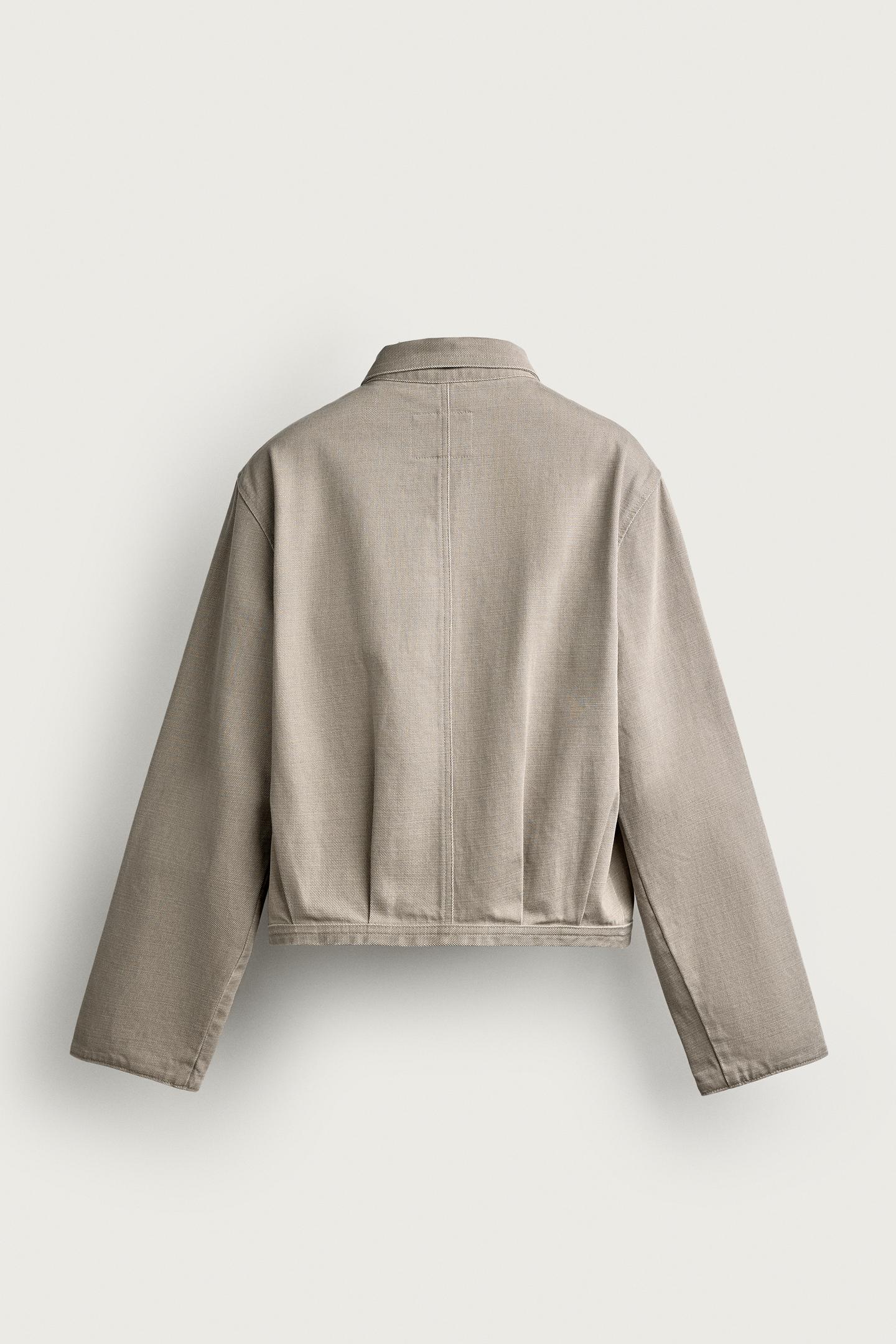 Мужская рубашка Zara Waxed Effect Cropped Overshirt, цвет: Экрю — фото 8