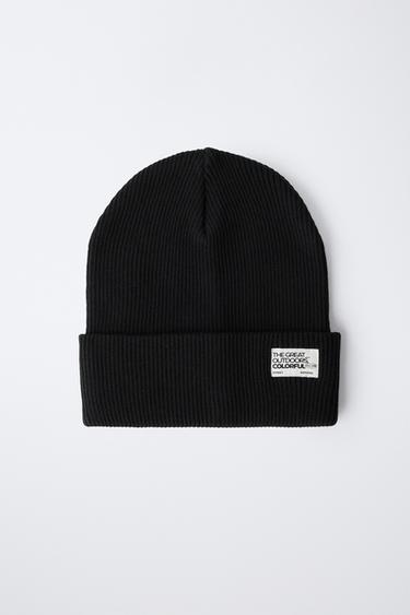 RIBBED KNIT BEANIE WITH LABEL - Black by Zara