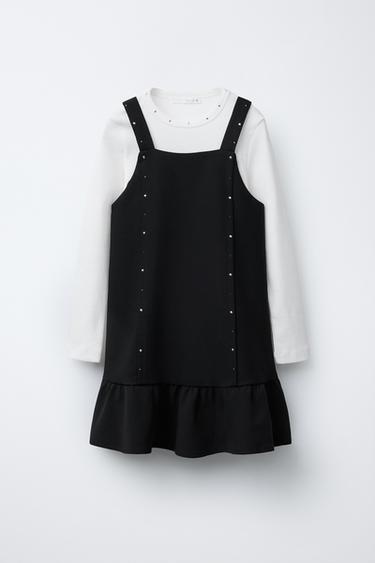 PINAFORE DRESS WITH STUDS AND RIBBED T-SHIRT - Black by Zara