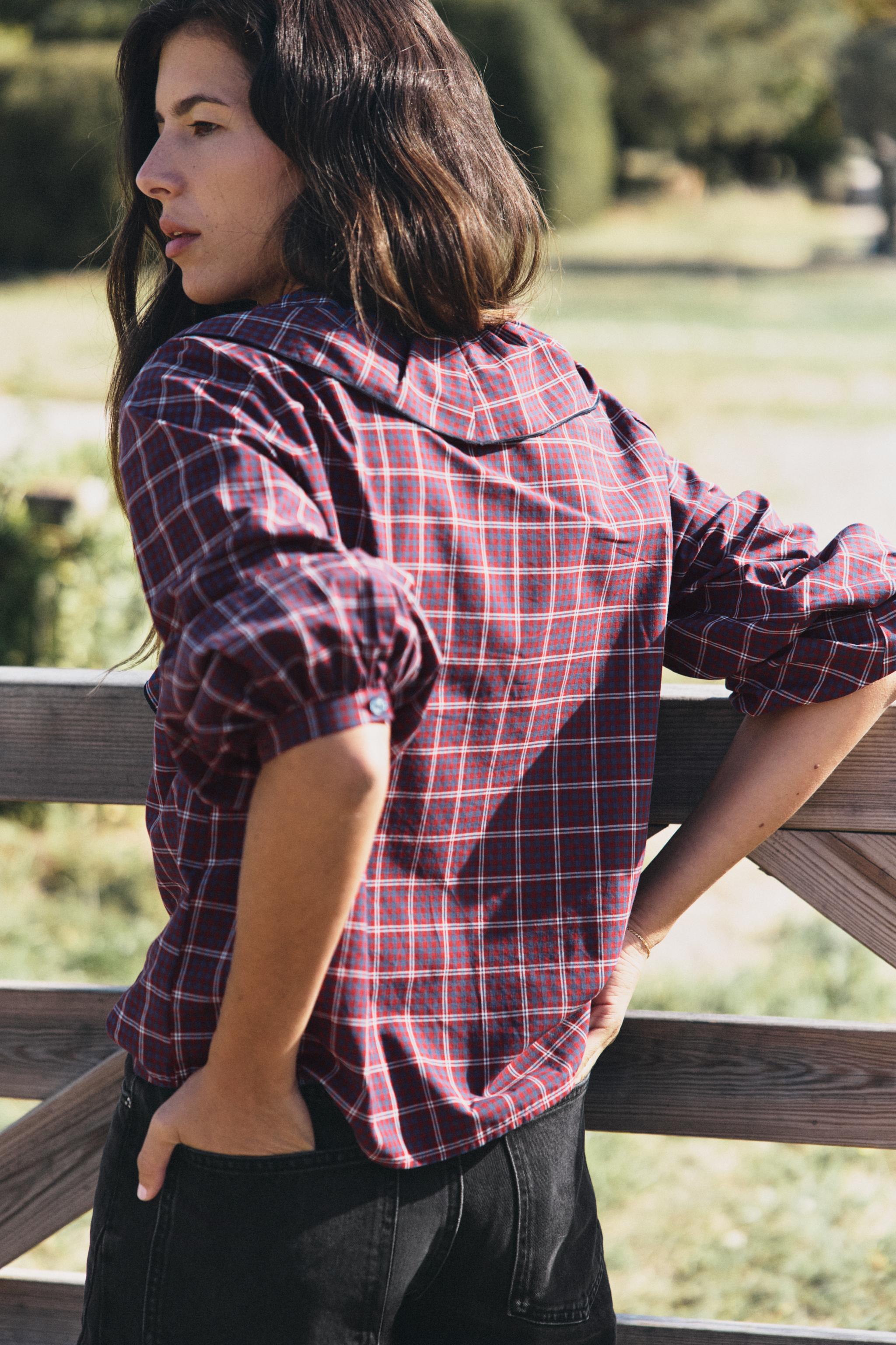 CHECKED BOW BLOUSE