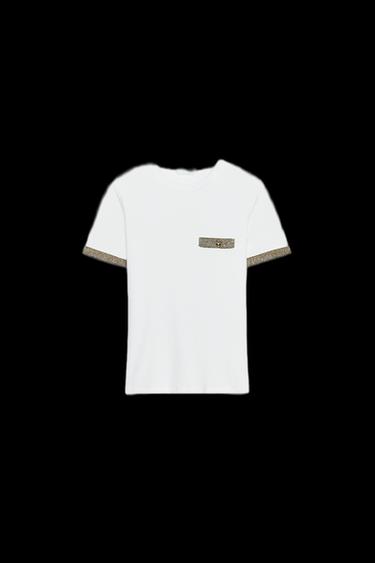 Zara METALLIC THREAD T-SHIRT - White