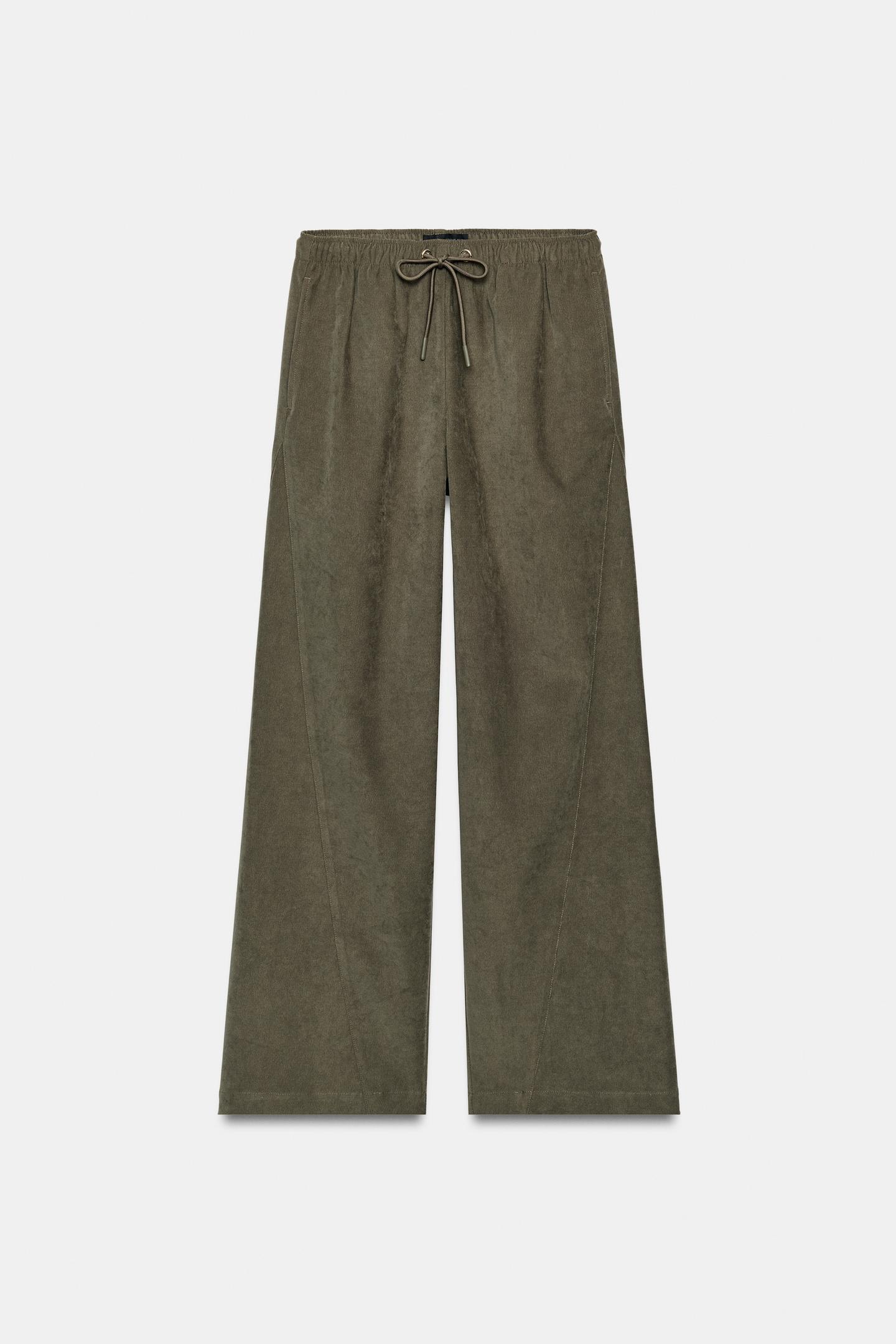 Женские брюки Zara Wide-Leg Elastic Waist, цвет: Хаки — фото 6